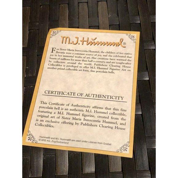 Vintage M.J. Hummel "Wayside Harmony" Porcelain Bell w/Wooden Handle - Picture 7 of 8